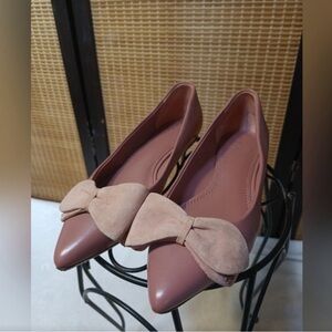 Tory Burch leather pink bow ballet flats